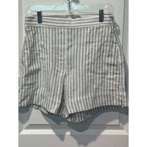 Women's Banana Republic High Waist Linen Blend Shorts S White Navy Blue Striped